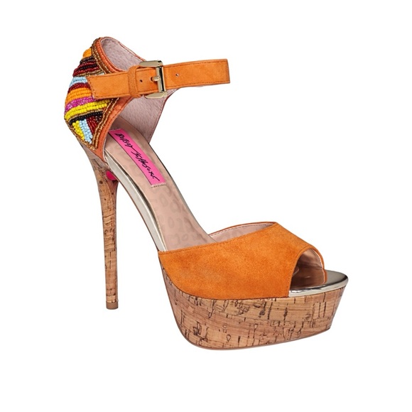Betsey Johnson Orange and Gold Suede Platform Women's Heels Size 8.5 - Picture 1 of 9